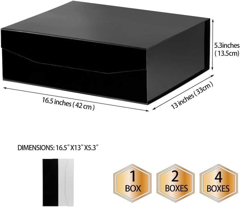 PACKGILO Black Extra Large Gift Box with Lid 2 Pcs 16.5 x 13 x 5.3 Inches, Gift Box large Black Gift Boxes for Presents Clothes Robe Wedding Dress Sweater,Reusable Foldable Bridesmaid Proposal Box（Glossy） - Image 4